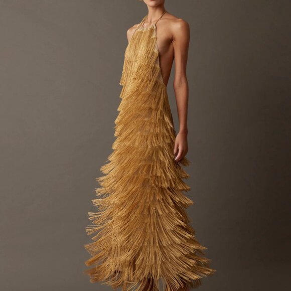 BLESSHS FRINGE DRESS GOLD - Picture 1 of 5